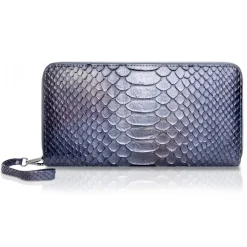 Ammoment - Python in Calcite Grey - Leather Large Long Zipper Wallet - Avvenice