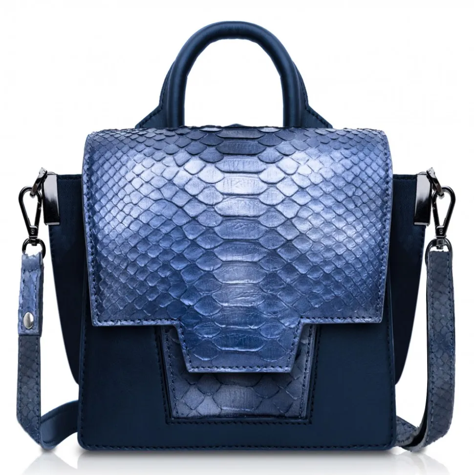 Ammoment - Python in Calcite Blue - Leather Lexi Crossbody Bag - Avvenice