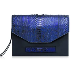 Ammoment - Python in NYX Blue - Leather Pete Clutch Bag - Avvenice