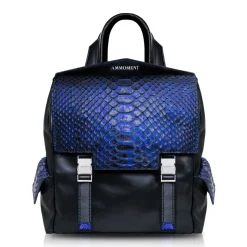 Ammoment - Python in NYX Blue - Leather Zane Small Backpack - Avvenice