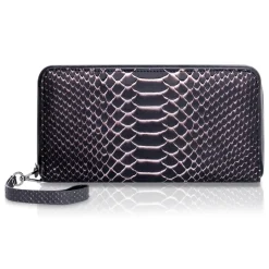 Ammoment - Python in Pepite Rose - Leather Large Long Zipper Wallet - Avvenice