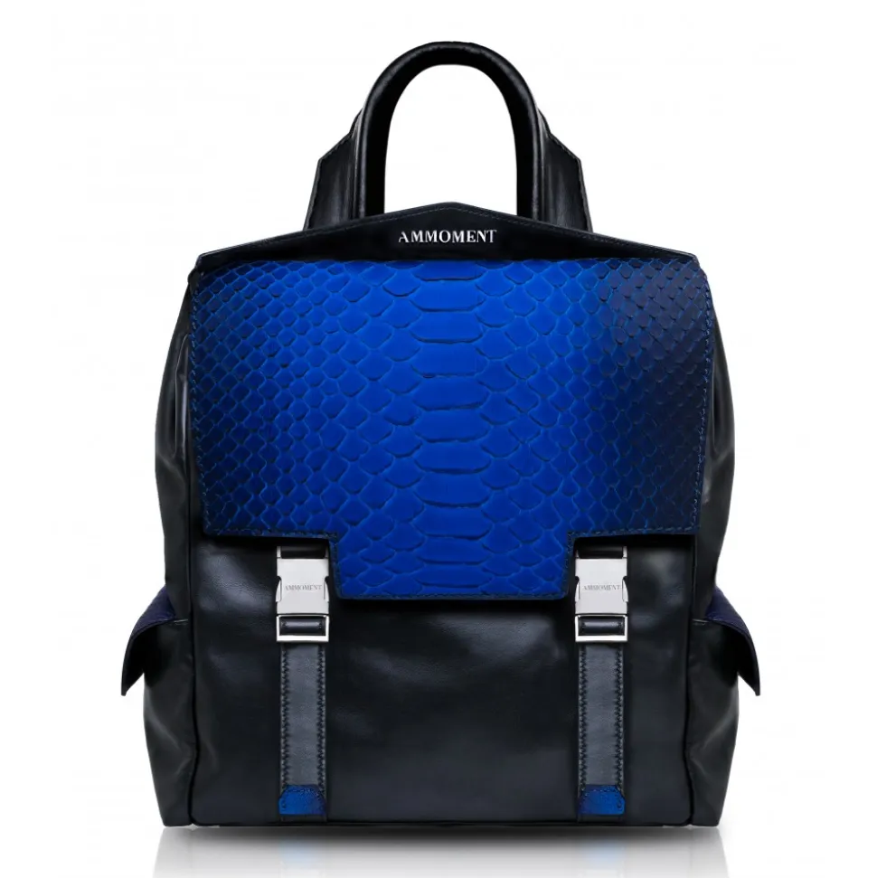 Ammoment - Python in Petale Blue - Leather Zane Small Backpack - Avvenice