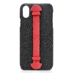 Ammoment - Stingray in Black and Red - Leather Cover with Finger Holder - Finger Cover - iPhone X - Avvenice