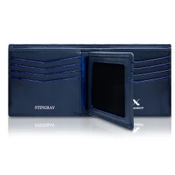 Ammoment - Stingray in Glitter Metallic Blue - Leather Bifold Wallet with Center Flap - Avvenice
