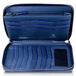 Ammoment - Stingray in Glitter Metallic Blue - Leather Large Long Zipper Wallet - Avvenice