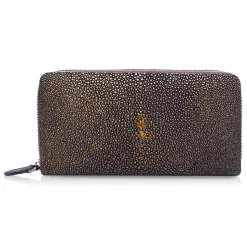Ammoment - Stingray in Glitter Metallic Brown - Leather Long Zipper Wallet - Avvenice