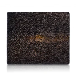 Ammoment - Stingray in Glitter Metallic Brown - Leather Bifold Wallet with Center Flap - Avvenice