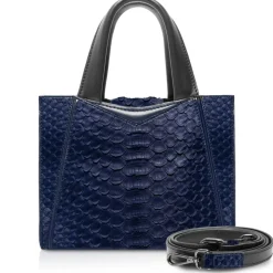 Ammoment - Vesper Bag Large in Python - Navy - Luxury High Quality Leather Bag - Avvenice