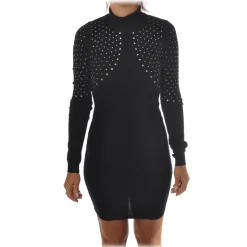 Aniye By - Short Dress with High Neck and Rhinestones - Black - Dress - Made in Italy - Luxury Exclusive Collection - Avvenice