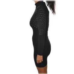 Aniye By - Short Dress with High Neck and Rhinestones - Black - Dress - Made in Italy - Luxury Exclusive Collection - Avvenice