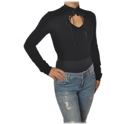 Aniye By - Short Top Model with Standing Collar - Black - Top - Made in Italy - Luxury Exclusive Collection - Avvenice