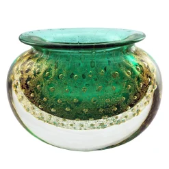 Ars Cenedese Murano - Bollinato Bown 24k Gold - Green - Handcrafted Venetian Vase Handmade by Venetian Glassmasters - Luxury - Avvenice