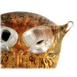 Ars Cenedese Murano - Bollinato Owl 24k Gold - Amber - Handcrafted Venetian Vase Handmade by Venetian Glassmasters - Luxury - Avvenice