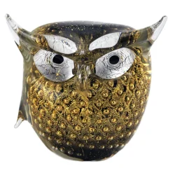 Ars Cenedese Murano - Bollinato Owl 24k Gold - Black - Handcrafted Venetian Vase Handmade by Venetian Glassmasters - Luxury - Avvenice