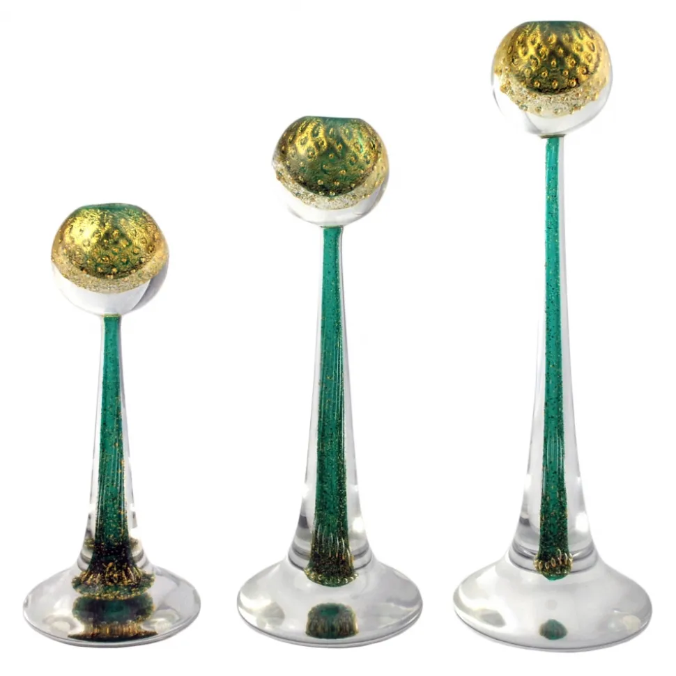 Ars Cenedese Murano - Set of Sommerso Candlesticks - Bollinato Gold - Candlesticks Handmade by Venetian Glassmasters - Luxury - Avvenice