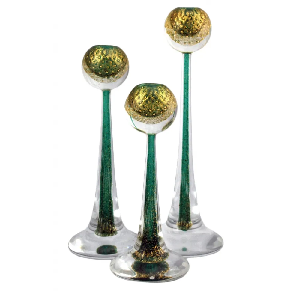 Ars Cenedese Murano - Set of Sommerso Candlesticks - Bollinato Gold - Candlesticks Handmade by Venetian Glassmasters - Luxury - Avvenice