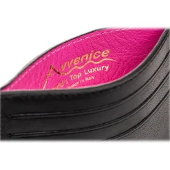Avvenice - Premium Leather Credit Card Holder - Black Fuchsia - Handmade in Italy - Exclusive Luxury Collection - Avvenice