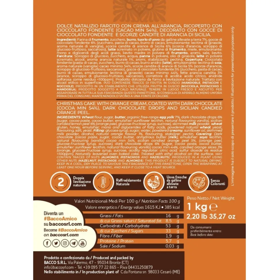 Bacco - Tipicità al Pistacchio - New Elite Line - PanBacco Elitè with Sicilian Oranges - Artisan Panettone - 1000 g - Avvenice
