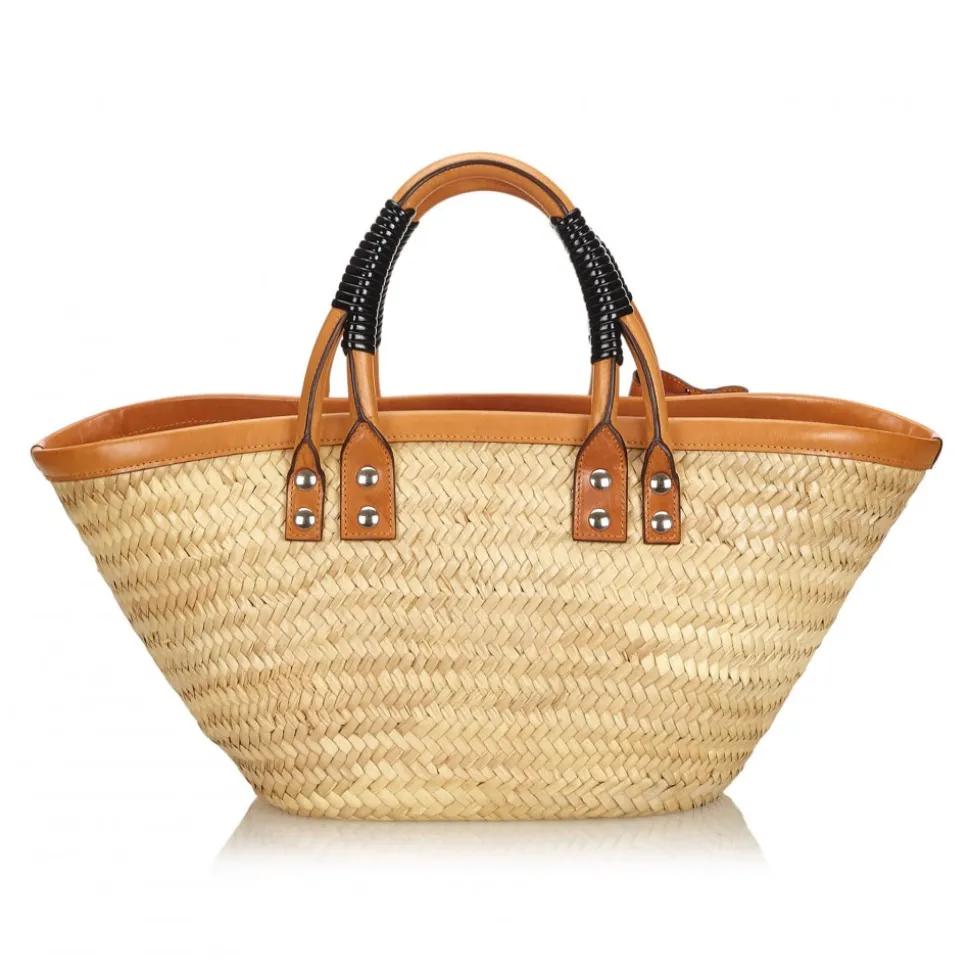 Balenciaga Vintage - Bistrot Panier Tote Bag - Brown Beige - Leather and Straw Handbag - Luxury High Quality - Avvenice