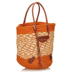 Balenciaga Vintage - Motocross Classic Panier Basket Bag - Orange White - Leather and Straw Handbag - Luxury High Quality - Avvenice