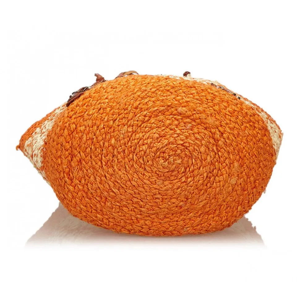 Balenciaga Vintage - Motocross Classic Panier Basket Bag - Orange White - Leather and Straw Handbag - Luxury High Quality - Avvenice