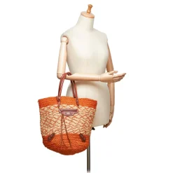 Balenciaga Vintage - Motocross Classic Panier Basket Bag - Orange White - Leather and Straw Handbag - Luxury High Quality - Avvenice