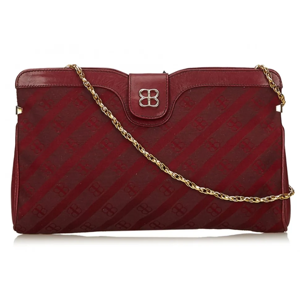 Balenciaga Vintage - Printed Jacquard Chain Bag - Red Bordeaux - Leather and Canvas Handbag - Luxury High Quality - Avvenice