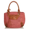 Balenciaga Vintage - Raffia Motocross Classic Bag - Brown Red - Leather and Straw Handbag - Luxury High Quality - Avvenice
