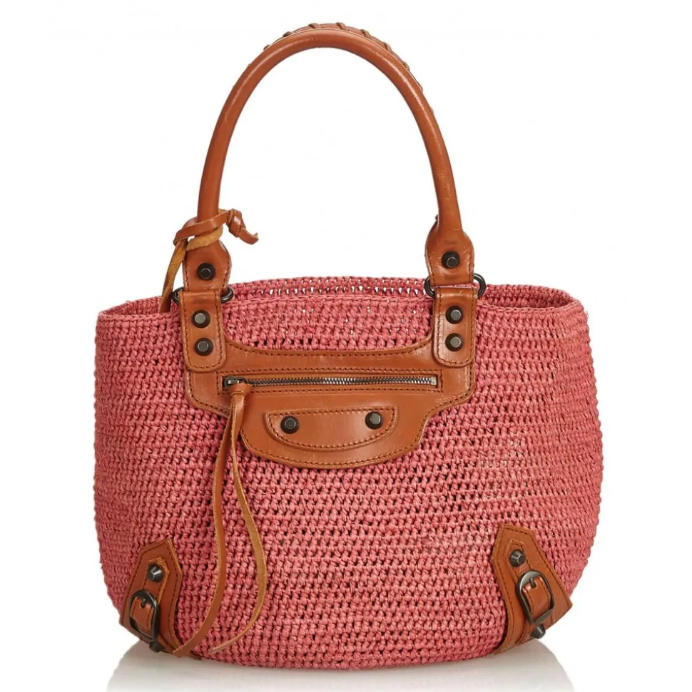 Balenciaga Vintage - Raffia Motocross Classic Bag - Brown Red - Leather and Straw Handbag - Luxury High Quality - Avvenice
