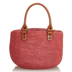 Balenciaga Vintage - Raffia Motocross Classic Bag - Brown Red - Leather and Straw Handbag - Luxury High Quality - Avvenice