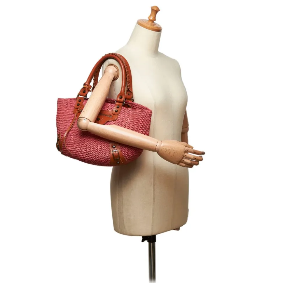 Balenciaga Vintage - Raffia Motocross Classic Bag - Brown Red - Leather and Straw Handbag - Luxury High Quality - Avvenice