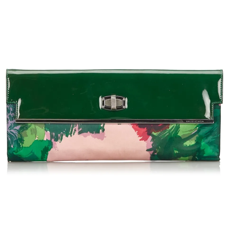 Balenciaga Vintage - Satin Clutch Bag - Green - Fabric and Patent Leather Clutch Bag - Luxury High Quality - Avvenice