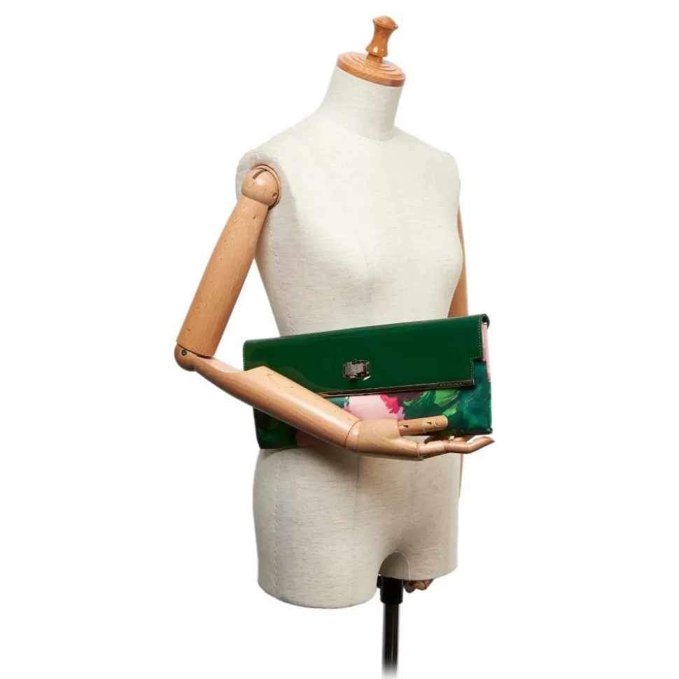 Balenciaga Vintage - Satin Clutch Bag - Green - Fabric and Patent Leather Clutch Bag - Luxury High Quality - Avvenice