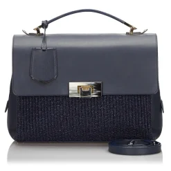 Balenciaga Vintage - Straw Le Dix Satchel - Blue Navy - Straw and Leather Handbag - Luxury High Quality - Avvenice