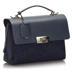 Balenciaga Vintage - Straw Le Dix Satchel - Blue Navy - Straw and Leather Handbag - Luxury High Quality - Avvenice