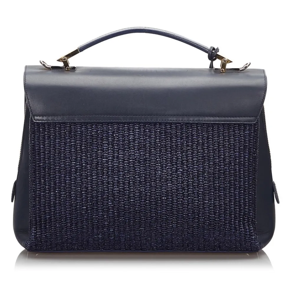 Balenciaga Vintage - Straw Le Dix Satchel - Blue Navy - Straw and Leather Handbag - Luxury High Quality - Avvenice