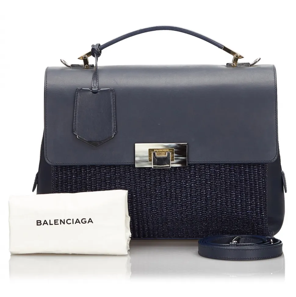 Balenciaga Vintage - Straw Le Dix Satchel - Blue Navy - Straw and Leather Handbag - Luxury High Quality - Avvenice