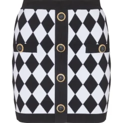 Balmain - 6 Buttons Diamond Jacquard Skirt - Black White - Balmain Exclusive Luxury Collection - Avvenice