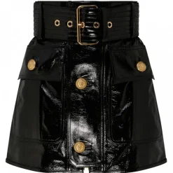 Balmain - Belted Leather Miniskirt - Black - Balmain Exclusive Luxury Collection - Avvenice