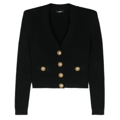 Balmain - Buttoned Knit Crop Cardigan - Black - Balmain Exclusive Luxury Collection - Avvenice