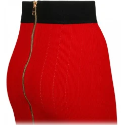 Balmain - Buttoned Knit Midi Skirt - Red Black - Balmain Exclusive Luxury Collection - Avvenice