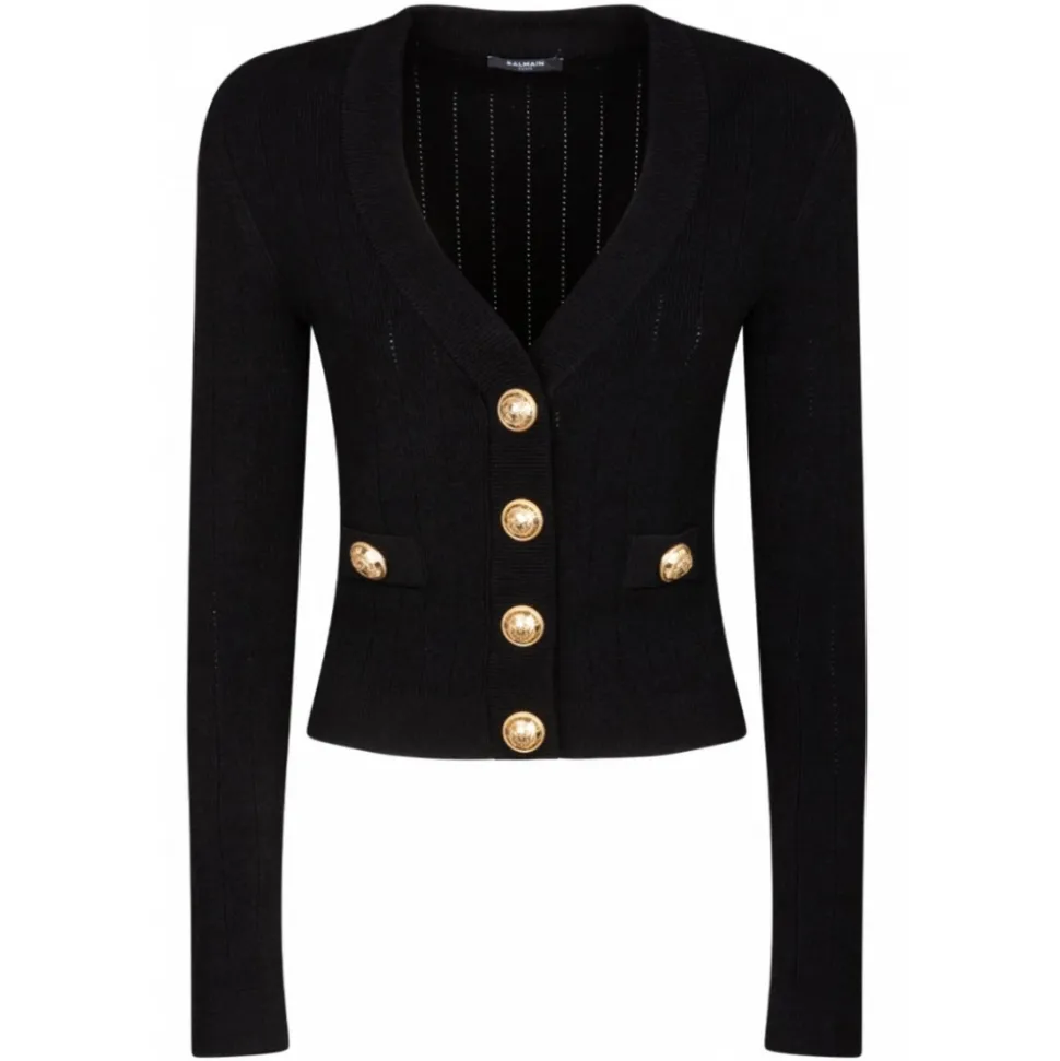 Balmain - Cropped Cardigan - Black - Balmain Exclusive Luxury Collection - Avvenice
