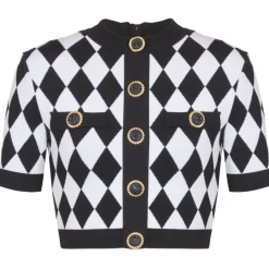Balmain - Diamond Jacquard Knit Top - Black White - Balmain Exclusive Luxury Collection - Avvenice