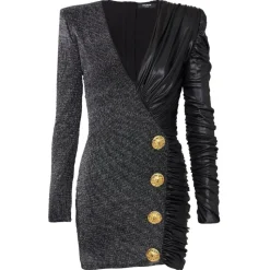 Balmain - Double Jersey Short Dress - Black Silver - Balmain Exclusive Luxury Collection - Avvenice