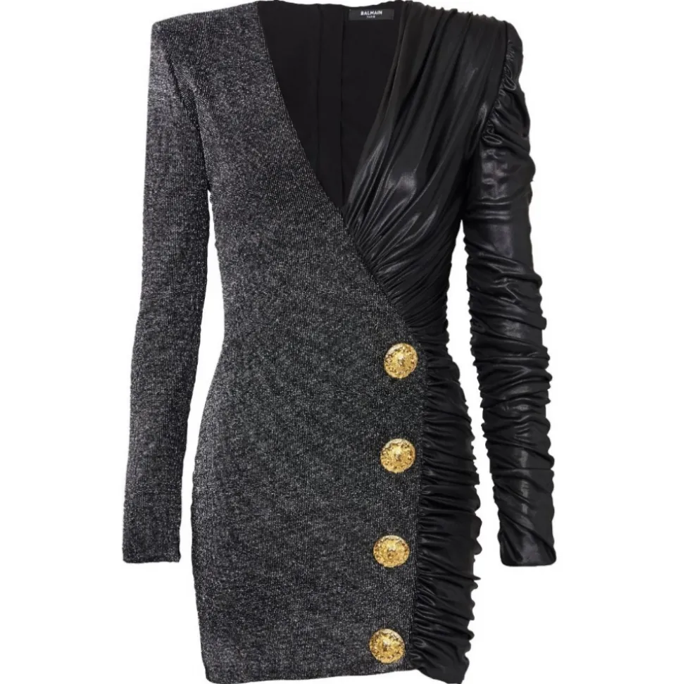 Balmain - Double Jersey Short Dress - Black Silver - Balmain Exclusive Luxury Collection - Avvenice