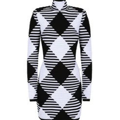 Balmain - Gingham Knit Mini Dress - Black White - Balmain Exclusive Luxury Collection - Avvenice