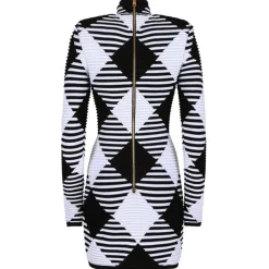 Balmain - Gingham Knit Mini Dress - Black White - Balmain Exclusive Luxury Collection - Avvenice