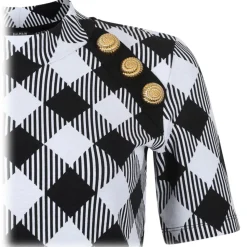 Balmain - Gingham T-Shirt - Black White - Balmain Exclusive Luxury Collection - Avvenice
