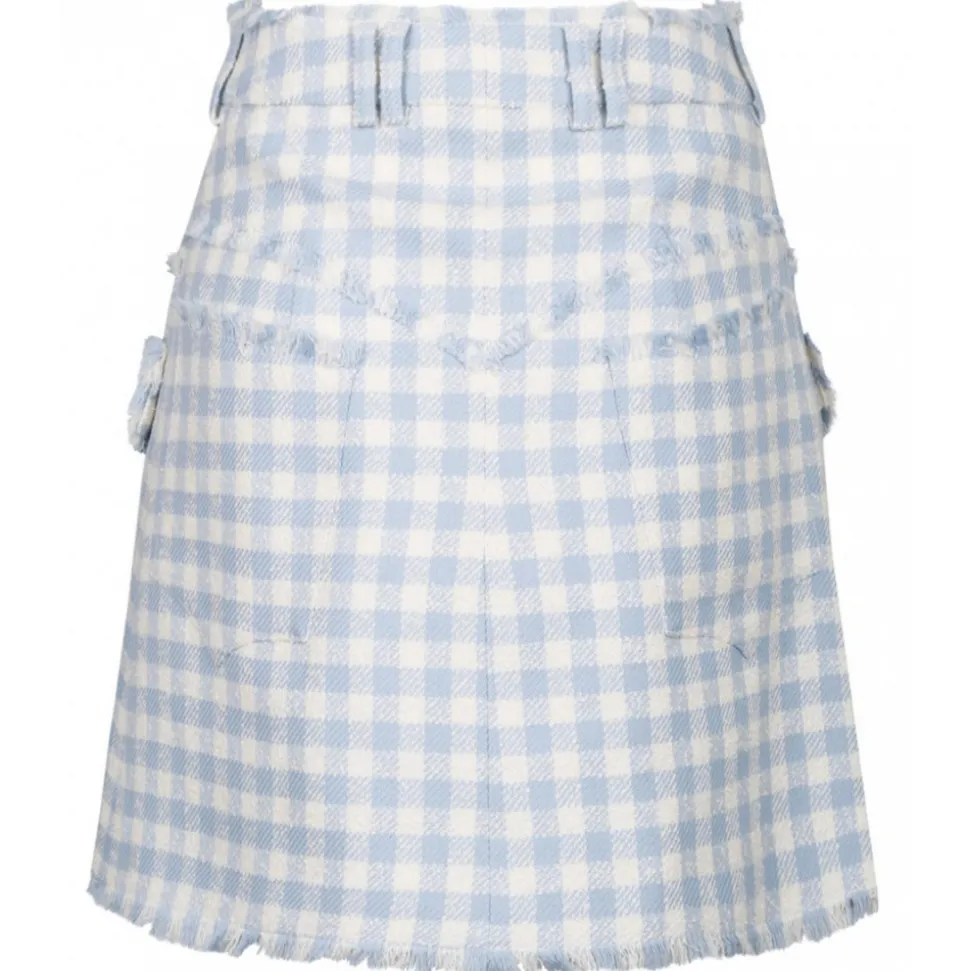 Balmain - Gingham Tweed A-Line Skirt - Blue - Balmain Exclusive Luxury Collection - Avvenice