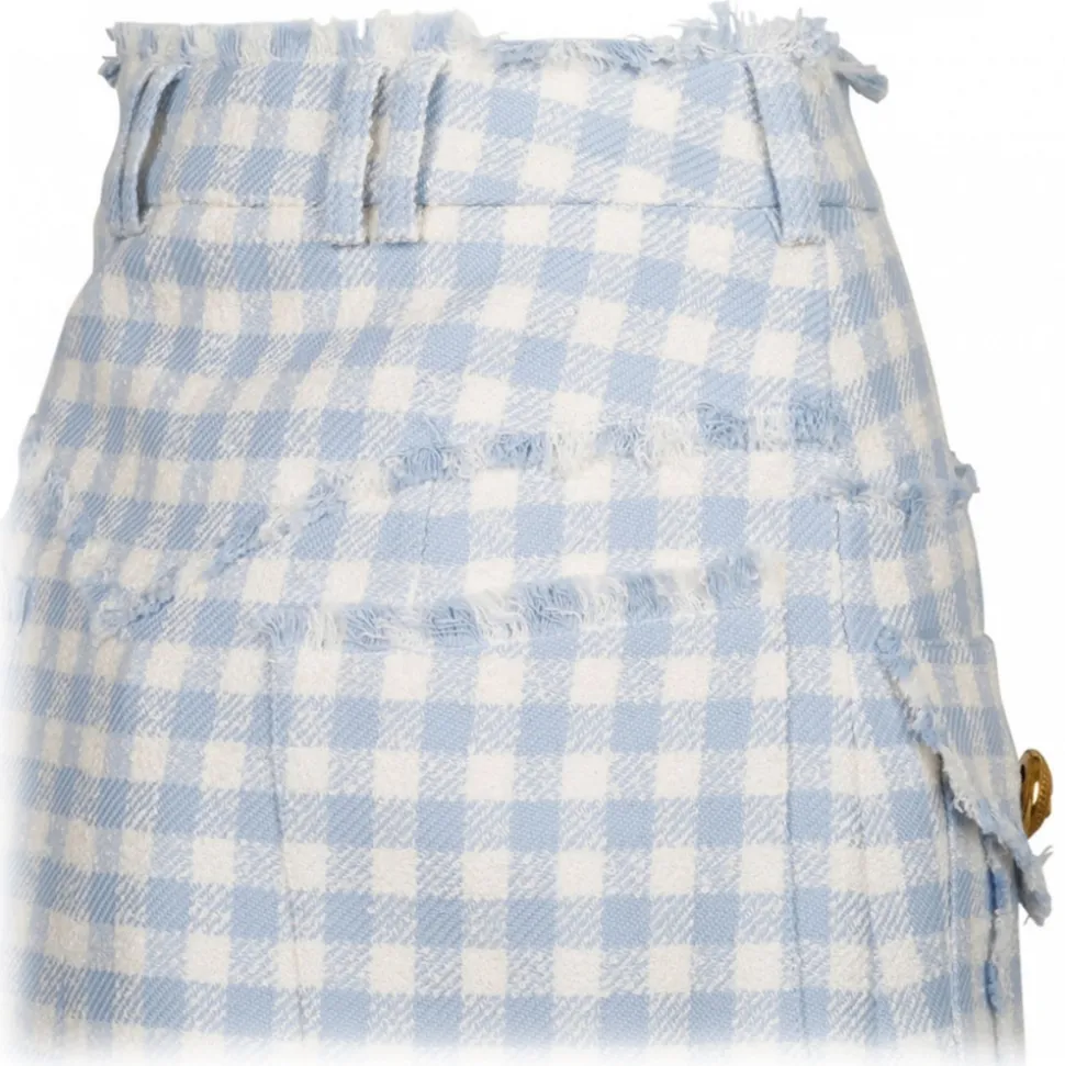 Balmain - Gingham Tweed A-Line Skirt - Blue - Balmain Exclusive Luxury Collection - Avvenice